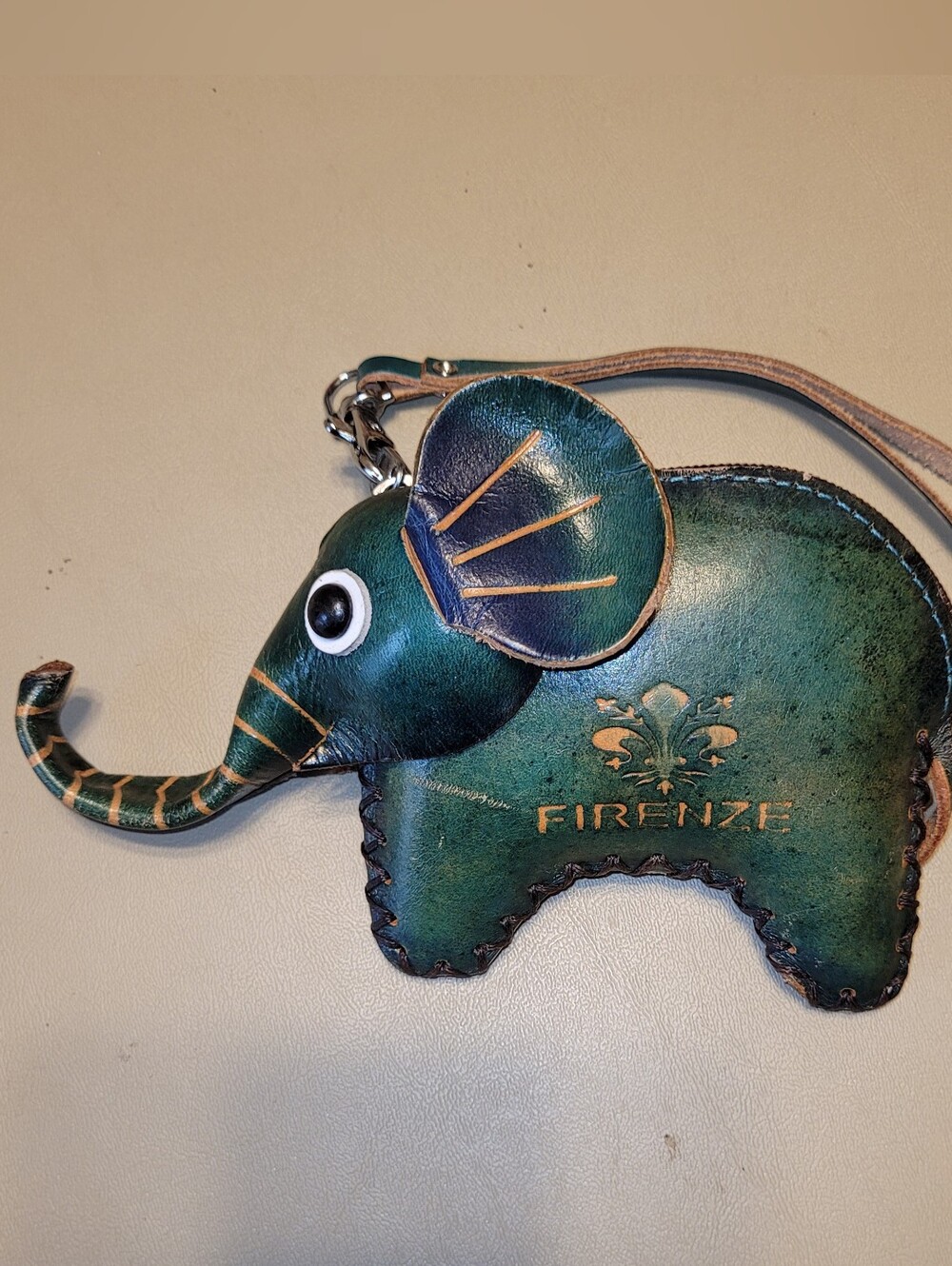 Firenze - Green Leather Elephant Coin Pouch Wristlet.